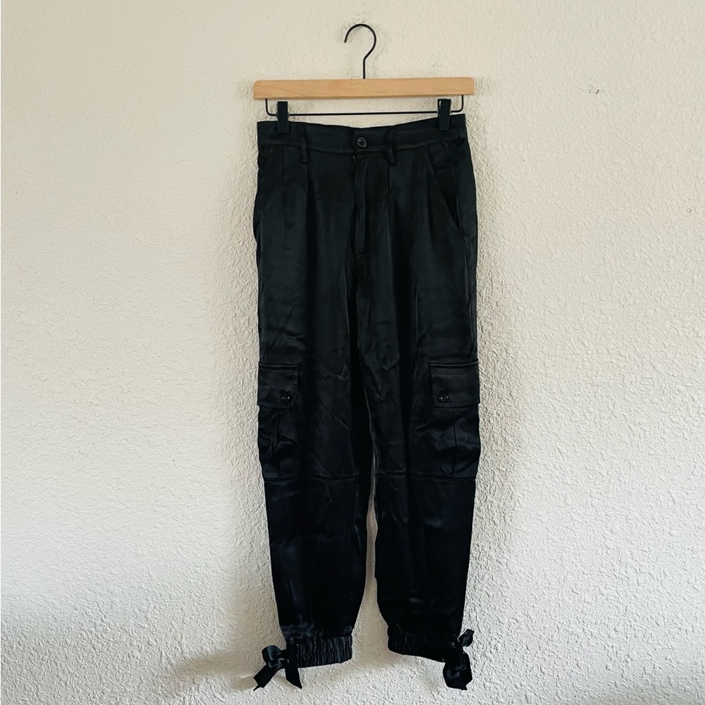 Serra Black Satin Tie Ankle Joggers